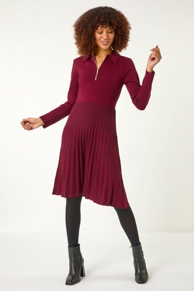 Roman Burgundy Zip Detail Knitted Dress