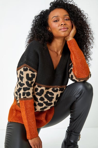 Roman Rust Petite Animal Colourblock Stretch Jumper