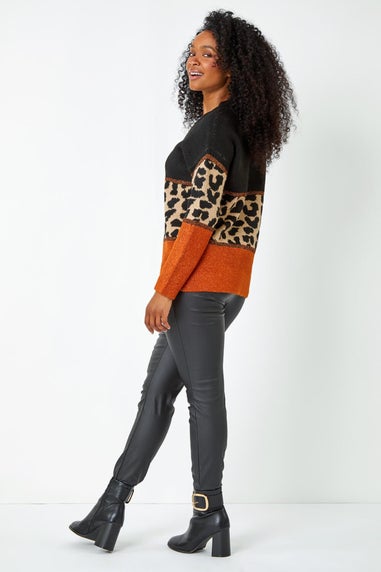 Roman Rust Petite Animal Colourblock Stretch Jumper