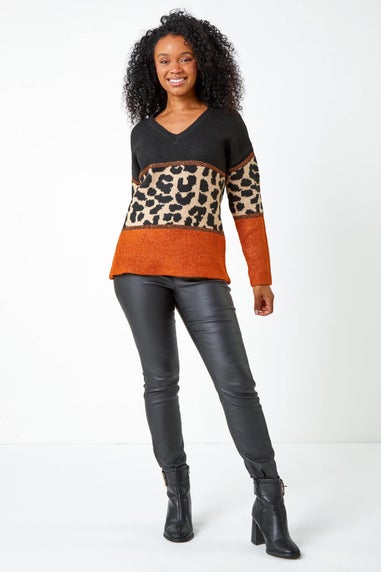 Roman Rust Petite Animal Colourblock Stretch Jumper