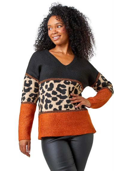 Roman Rust Petite Animal Colourblock Stretch Jumper