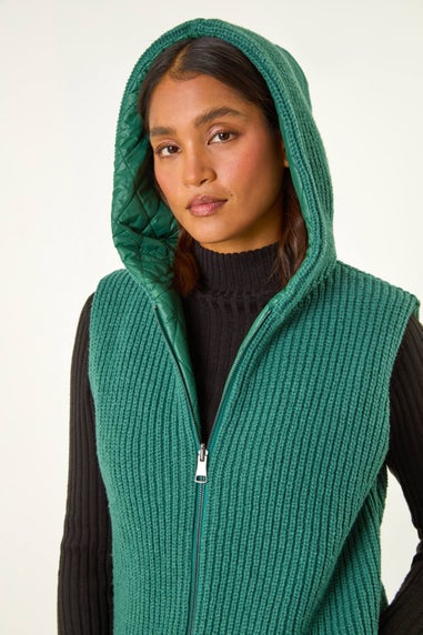 Roman Green Reversible Hooded Knit Gilet