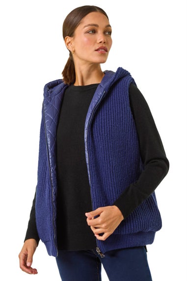 Roman Navy Reversible Hooded Knit Gilet