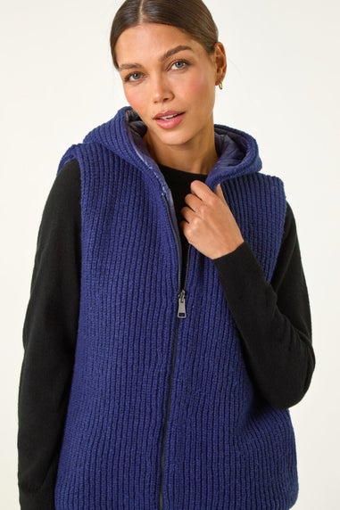 Roman Navy Reversible Hooded Knit Gilet