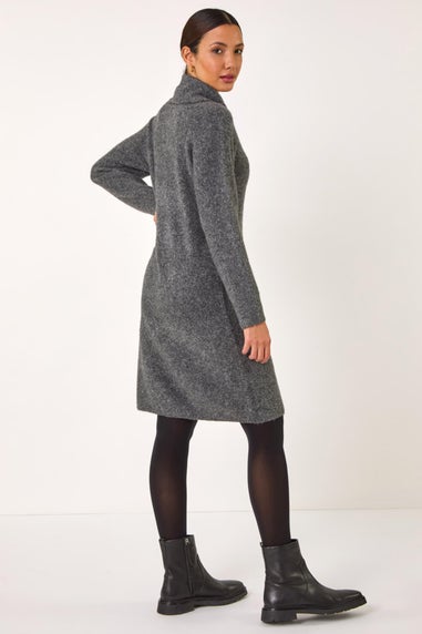 Roman Dark Grey Ring Neck Detail Knitted Dress