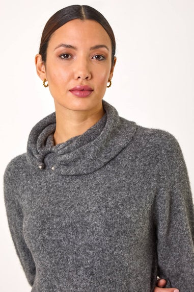 Roman Dark Grey Ring Neck Detail Knitted Dress