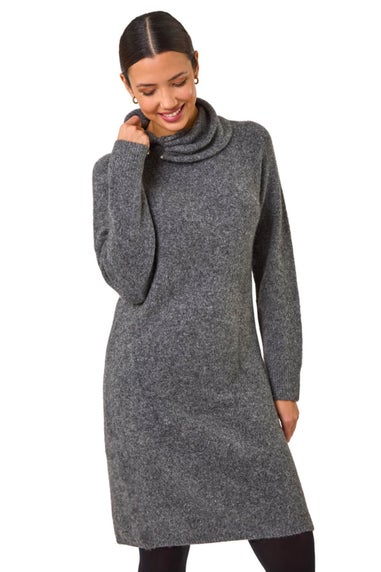 Roman Dark Grey Ring Neck Detail Knitted Dress