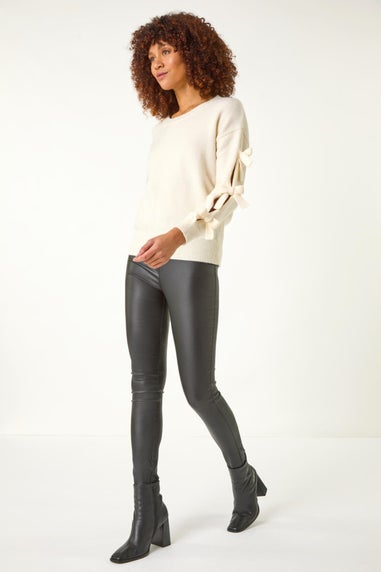 Roman Ivory Bow Sleeve Detail Knit Jumper