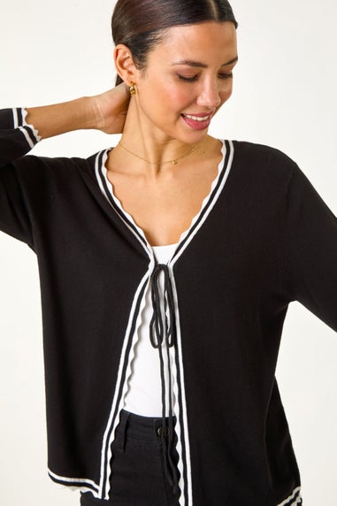 Roman Black Scallop Edge Tie Cardigan