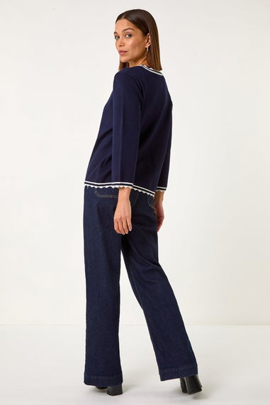 Roman Navy Scallop Edge Knitted Cardigan