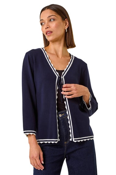 Roman Navy Scallop Edge Knitted Cardigan