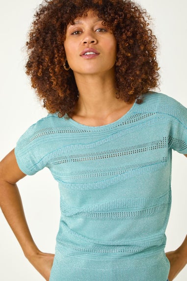 Roman Aqua Shimmer Textured Top