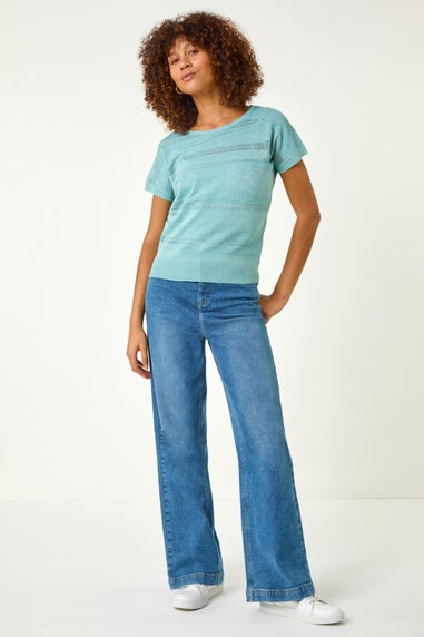 Roman Aqua Shimmer Textured Top