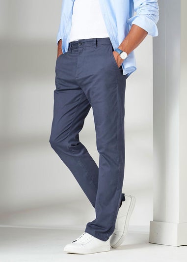 Cotton Traders Blue Flat Front Stretch Chino Trousers