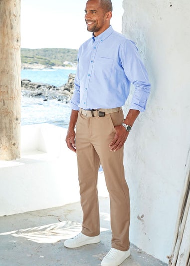 Cotton Traders Light Camel Flat Front Stretch Chino Trousers