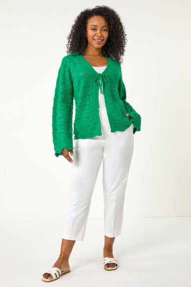 Roman Green Petite Plain Knitted Tie Cardigan