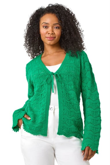 Roman Green Petite Plain Knitted Tie Cardigan