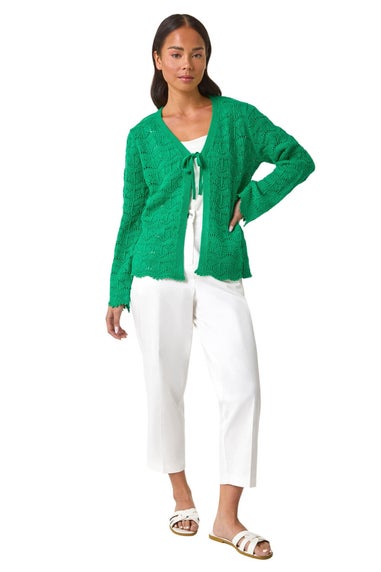 Roman Green Petite Plain Knitted Tie Cardigan