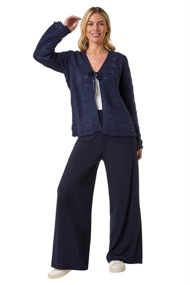 Roman Navy Petite Plain Knitted Tie Cardigan