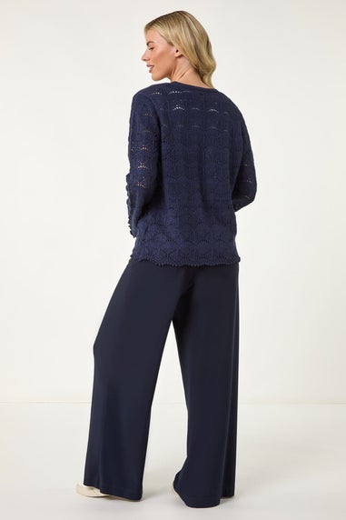 Roman Navy Petite Plain Knitted Tie Cardigan