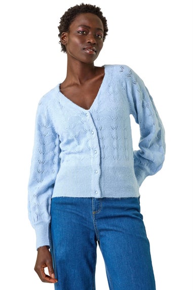 Roman Blue Pointelle Detail Knit Cardigan