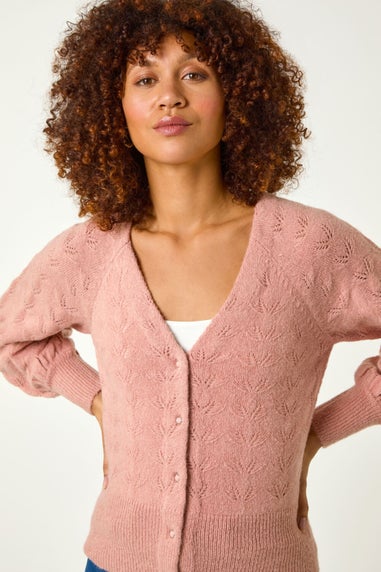 Roman Biscuit Pointelle Detail Knit Cardigan