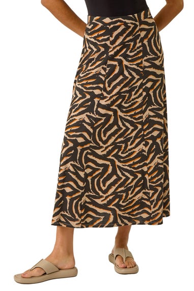 Roman Taupe Abstract Animal Print A-Line Skirt