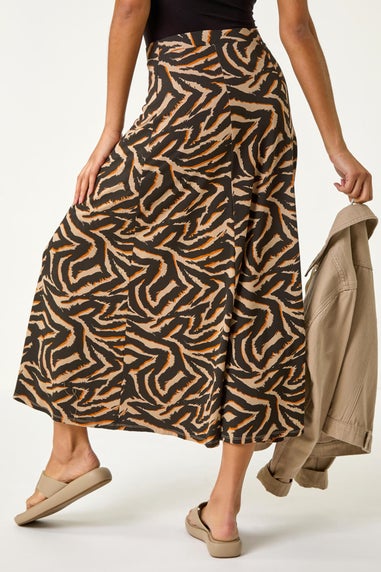 Roman Taupe Abstract Animal Print A-Line Skirt