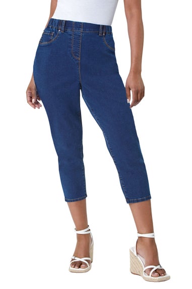 Roman Indigo Petite Elastic Waist Crop Denim Jegging