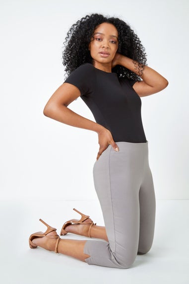 Roman Taupe Petite Cropped Stretch Trouser