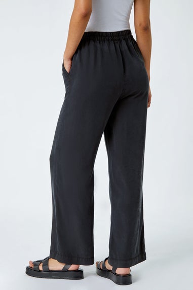 Roman Black Tie Waist Wide Leg Trousers