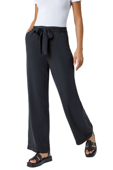 Roman Black Tie Waist Wide Leg Trousers