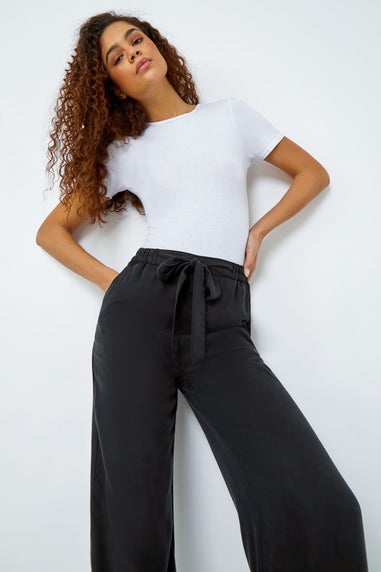 Roman Black Tie Waist Wide Leg Trousers