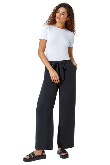 Roman Black Tie Waist Wide Leg Trousers