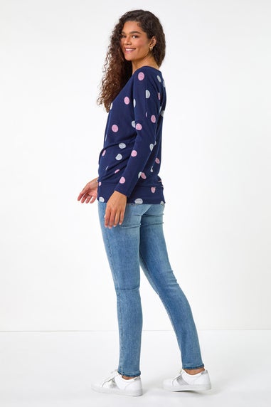 Roman Navy Spot Print Snit Top