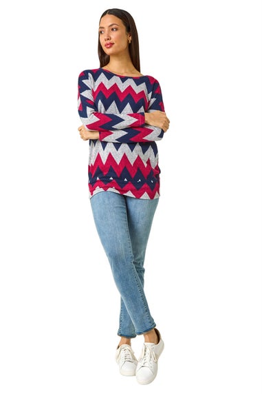 Roman Pink Zig Zag Stripe Print Top