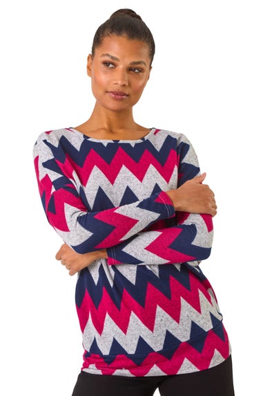 Roman Pink Zig Zag Stripe Print Top
