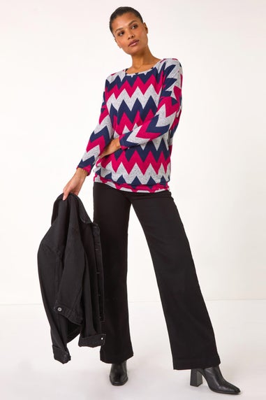Roman Pink Zig Zag Stripe Print Top