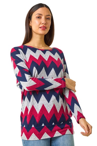 Roman Pink Zig Zag Stripe Print Top