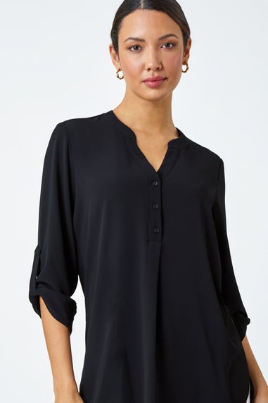 Roman Black V-Neck Longline Tunic Blouse