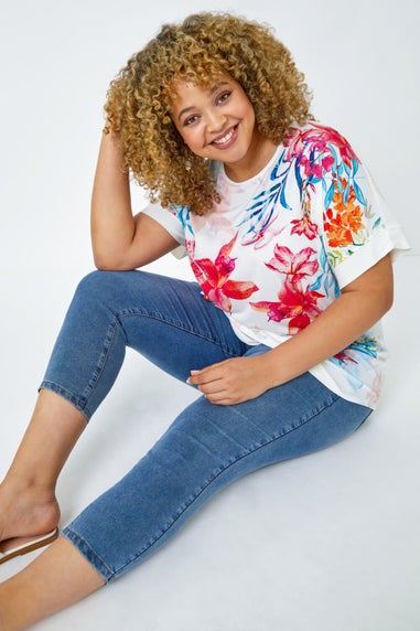 Roman Denim Curve Elastic Waist Cropped Denim Jeggings