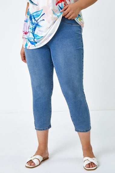 Roman Denim Curve Elastic Waist Cropped Denim Jeggings