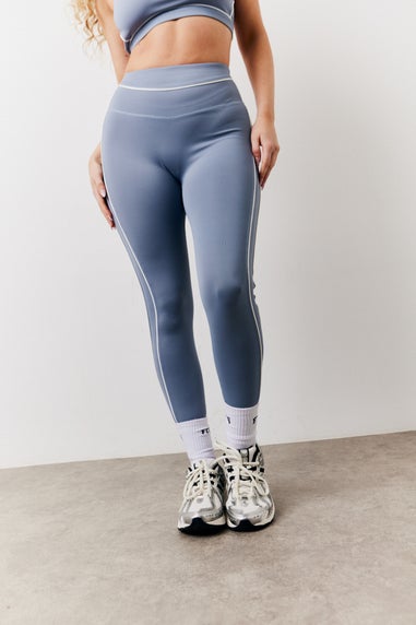 In The Style Blue Contrast Piping  V Front Leggings