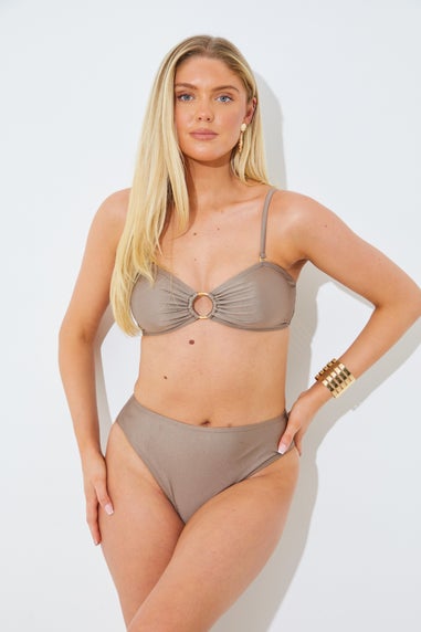 In The Style Mocha High Leg Bikini Bottoms