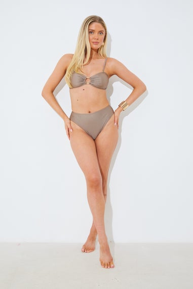 In The Style Mocha High Leg Bikini Bottoms