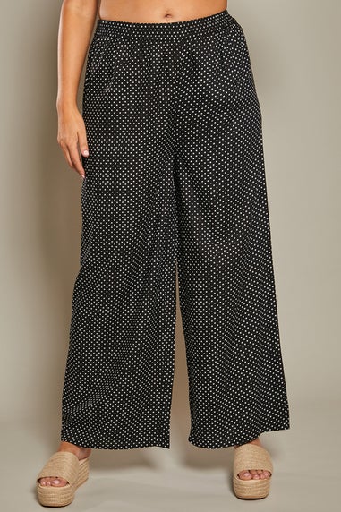 In The Style Black Linen Polka Dot Beach Trouser