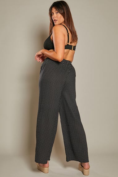 In The Style Black Linen Polka Dot Beach Trouser