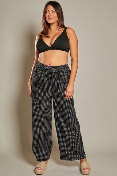 In The Style Black Linen Polka Dot Beach Trouser