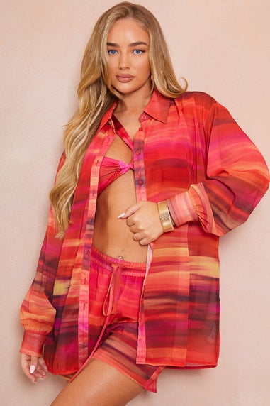 In The Style Multi Ombre Print Chiffon Co-Ord Beach Shirt