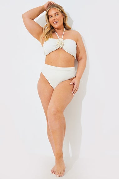 In The Style Cream Textured High Waist Bikini Bottoms